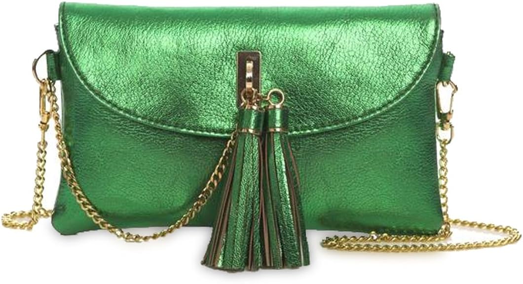 green leather sling bag