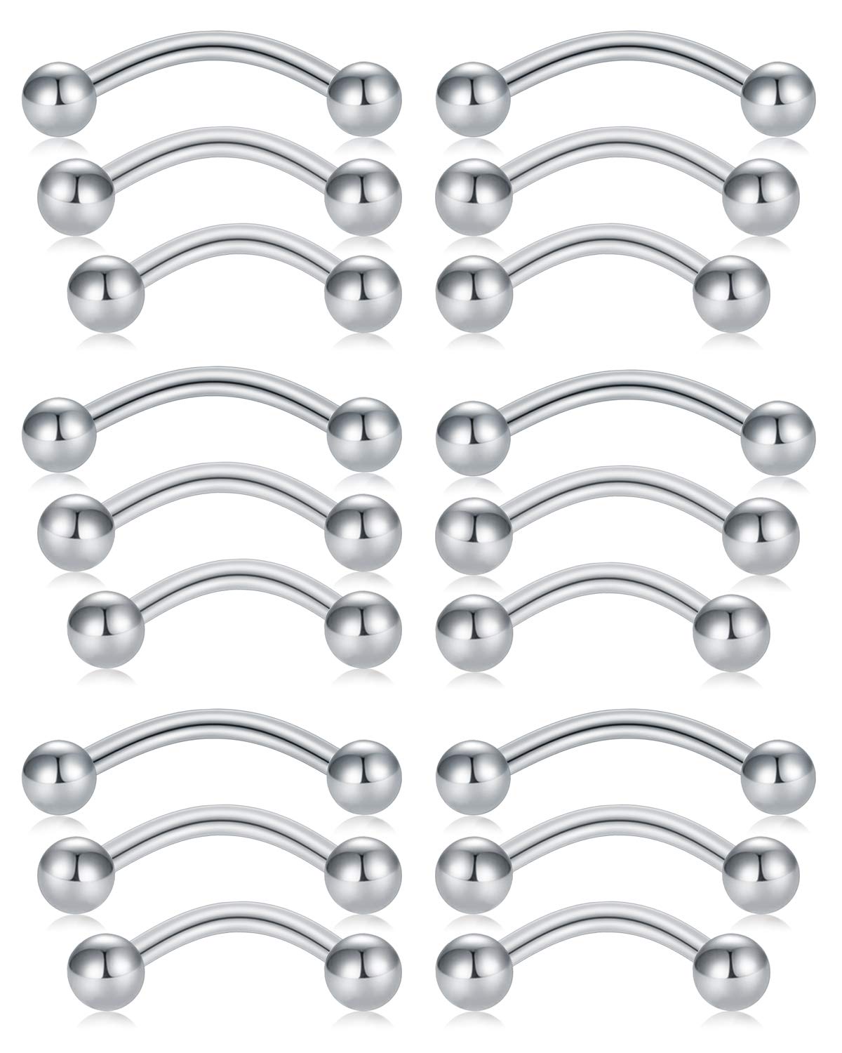 LAURITAMI 14G 18PCS Snake Eyes Tongue Bars Rings Curved Barbells Nipplerings Nipple Rings Bar Piercing Jewellery 14mm 16mm 18mm Surgical Steel