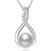 Zhi Kexin Pearl Necklace for Women 925 Sterling Silver Black White Pearl Pendant Anniversary Mother's Day Birthday Jewelry Gifts