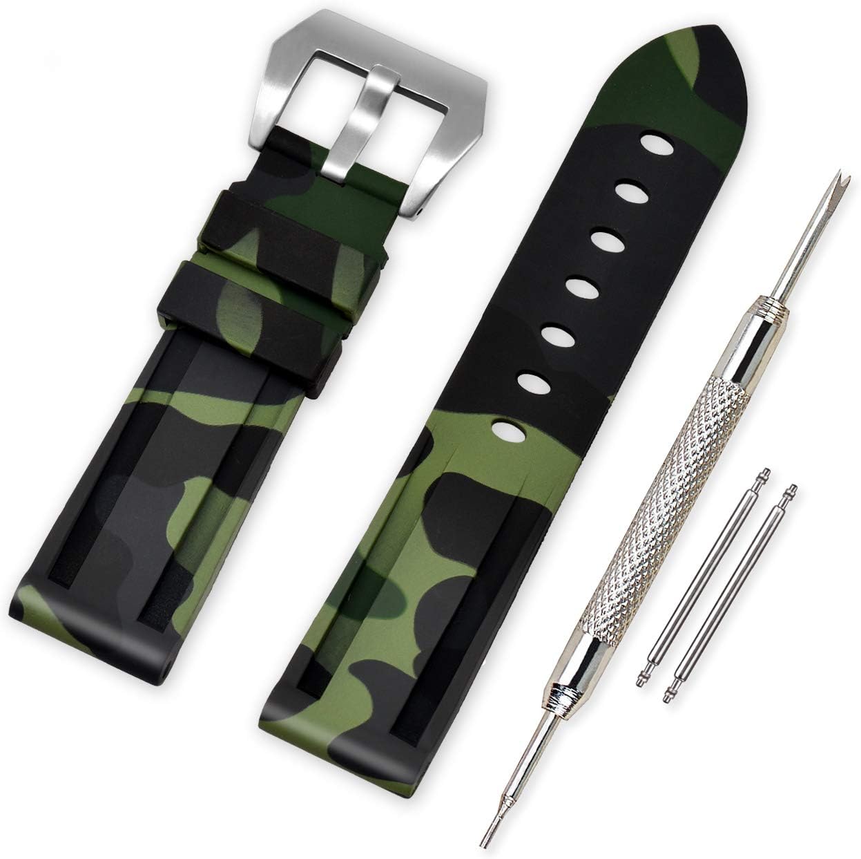 Vinband Camo Watch Strap Replacement Rubber Watch Band - 20mm, 22mm, 24mm, 26mm Silicon Watch Bracelet with Brushed Stainless Steel Pre-V Buckle for Panerai