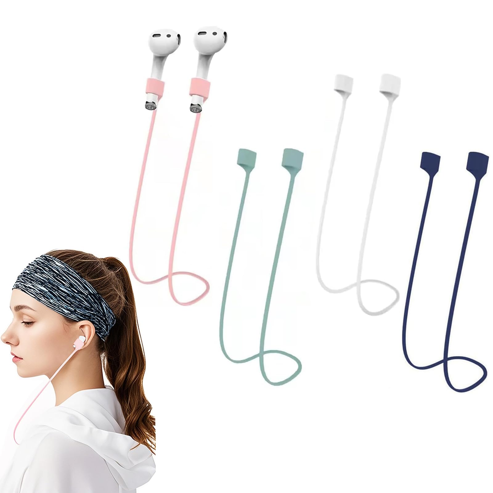Ansumg Magnetic Anti-Lost Straps for AirPod pro,Compatible with AirPods Colorful Soft Silicone Sports Lanyard, Neck Rope Cord (Green Pink White Blue)