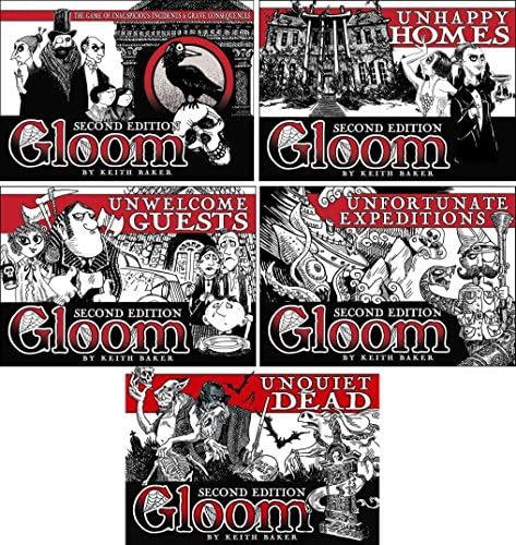 Gloom Card Game Bundle of Gloom, Unhappy Homes, Unwelcome Guests, Unfortunate Expeditions, and Unquiet Dead Second Edition