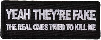 Amazon Com Yeah They Re Fake The Real Ones Tried To Kill Me Breast Cancer Patch 4x1 5 Inch Embroidered Iron On Patch Arts Crafts Sewing