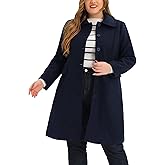 Agnes Orinda Women's Plus Size Winter Coats Peter Pan Collar Single Breasted with Pockets Long Trench Coats