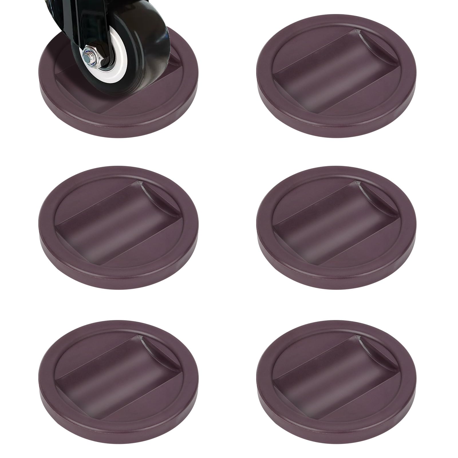 OSDUE Furniture Caster Cups, 6 Pcs Anti-Sliding Bed Wheel Stoppers, Rubber Grip, Rubber Material, Round Shape, Coffee Colour
