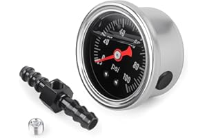 CNRAQR Universal 0-100psi Fuel Pressure Gauge 1/8" NPT Oil Press Gauge with 3/8" Barb Inline Fuel Pressure Gauge Fitting Adap