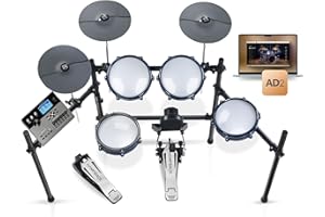 HAMPBACK ACE-307 Electric Drum Sets for Beginner with Quite Mesh Pads, 2 Cymbals w/Choke, 52+20 Drum Kits and 918 Sounds, USB MIDI, Recording Function(5 Pads, 3 Cymbals)