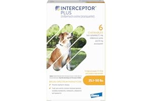 Interceptor Plus Prevention for Heartworm + 4 Other Worms for Dogs 25.1-50 lbs. | 6 Chews, 6-Month Supply