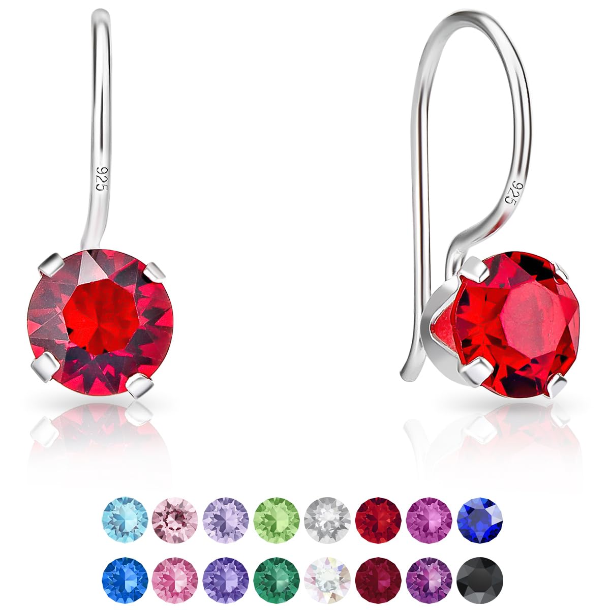 Red Earrings - 925 Sterling Silver Dangle Earrings with Hook and Swarovski Crystal Light Elements - Red Crystal Earrings - Colourful Drop Earrings for Women — image 1