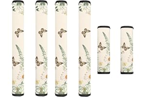Garucesta Refrigerator Door Handle Covers Set of 6 Electric Appliance Handles Decor Anti-Skid Protector Gloves for Fridge Oven Kitchen Cabinet Home Decor, Butterfly Leaves Daisy Beige