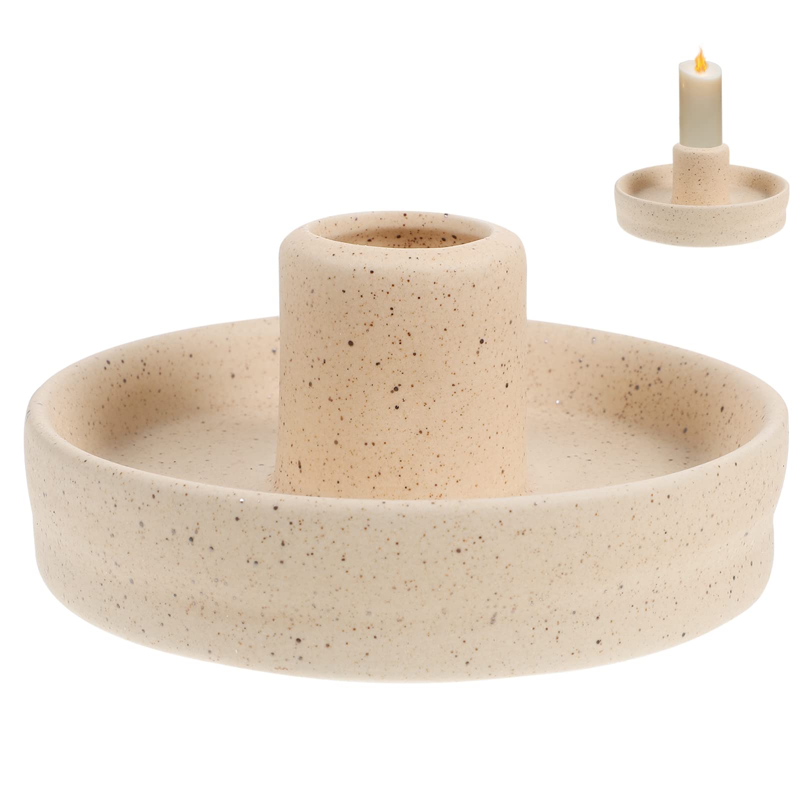 Luxshiny Ceramic Candle Holder Modern Candlestick Holders Candle Burning Display Stand Decorative Taper Candle Holder for Home Table Centerpiece Decorations Beige