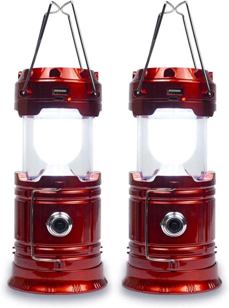 Lyricall Solar Camping Lantern Rechargeable USB, COB LED Lantern Flashlight 2 Power Supply Modes Survival Kit for Emergency, Hurricane, Power Outage(2 pack) - - 