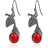Watforsh Black Leaf Dangle Earrings for Women Y2k Earrings Goth Style with Red Cherry Drop for Cool Jewelry