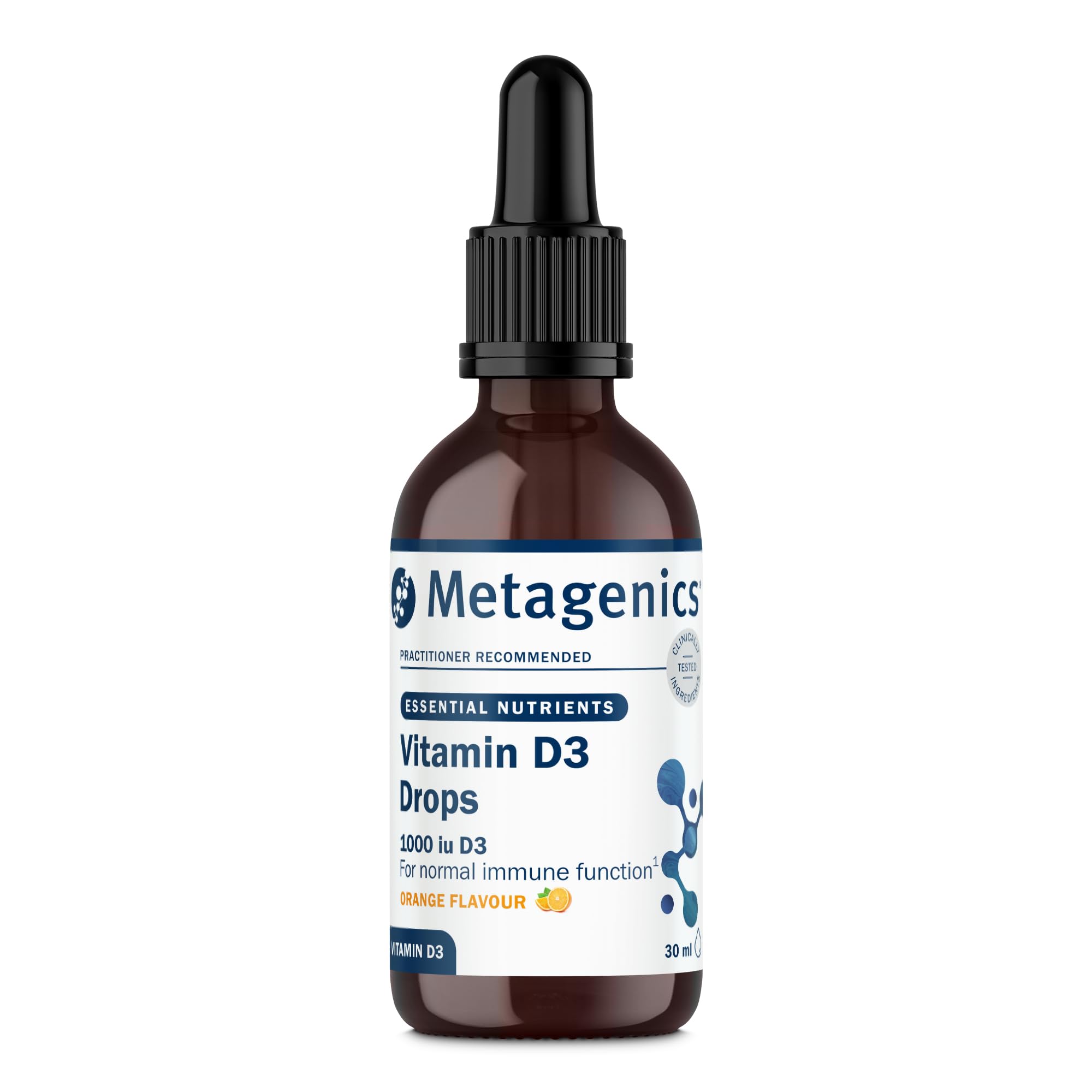 Metagenics Vitamin D3 Liquid Drops - 1000iu Vitamin D for Healthy Immune System, Bones, Muscles & Teeth - Orange, 30ml