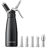 Professional Aluminum Whipped Cream Dispenser - 500 mL/1 Pint,Leak-Free Whipped Cream Maker Canister with 5 Decorating Nozzle