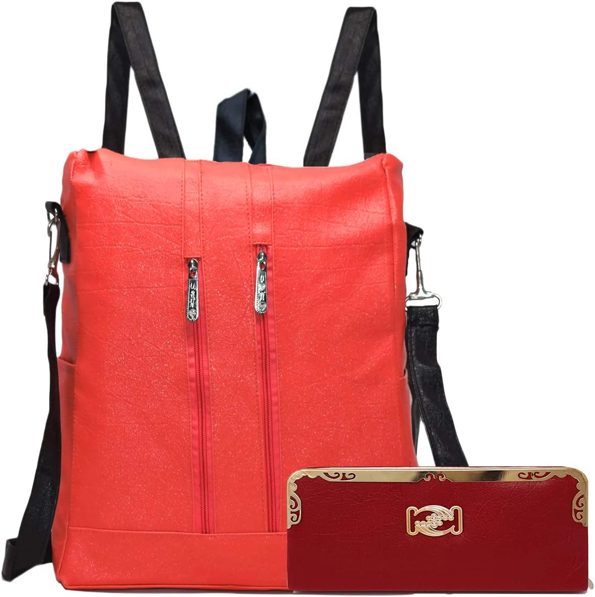 Typify Women's Leatherette Spacious Purse and Backpack (Peach) -Combo of 2 Pieces