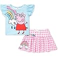 Peppa Pig Toddler Girl 2pcs Outfits Ruffled Top and Floral Print Skirt Set Clothes Set 2-6 Years