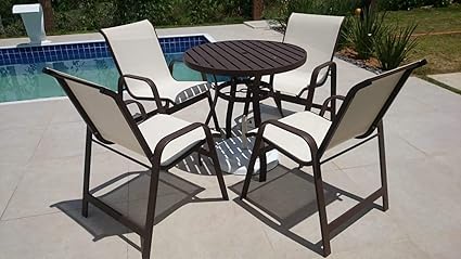 mesa em aluminio com 80cm e 4 cadeiras