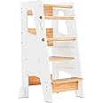 Toddler Standing Tower - Complete Toddler Kitchen Stool Helper - Ideal Kids Kitchen Step Stool for Learning New Skills - Updated Design with Safety Feet - White