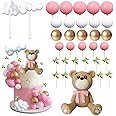 Bear Cake Toppers Bear Balls Cake Decorations with Stars Clouds Cake Toppers for Boy Girl Baby Shower Birthday Party Decorations (Pink Bear Set)