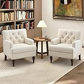 MALOL Modern Accent Chairs Set of 2 for Living Room, Comfy Bedroom Reading Armchair, Upholstered Single Sofa Chair with Thick Cushion &amp;Wood Legs for Small Spaces, Beige