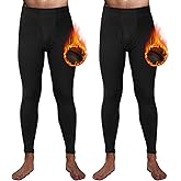 Casuallined 2 Pack Thermal Men Long Underwear Pants Winter Warm Fleece Lined Underwear Bottom Cold Weather Base Layer Legging