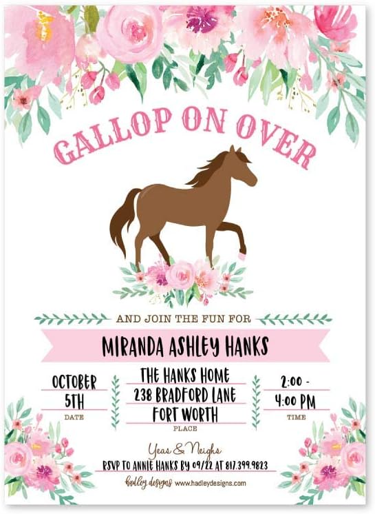 Amazon Com 25 Floral Pony Birthday Party Invitation Horse Farm