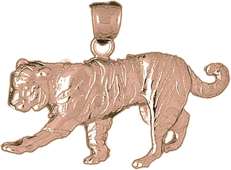 14K Rose Gold Tiger Pendant Necklace 29 mm Amazon.co.uk Jewellery