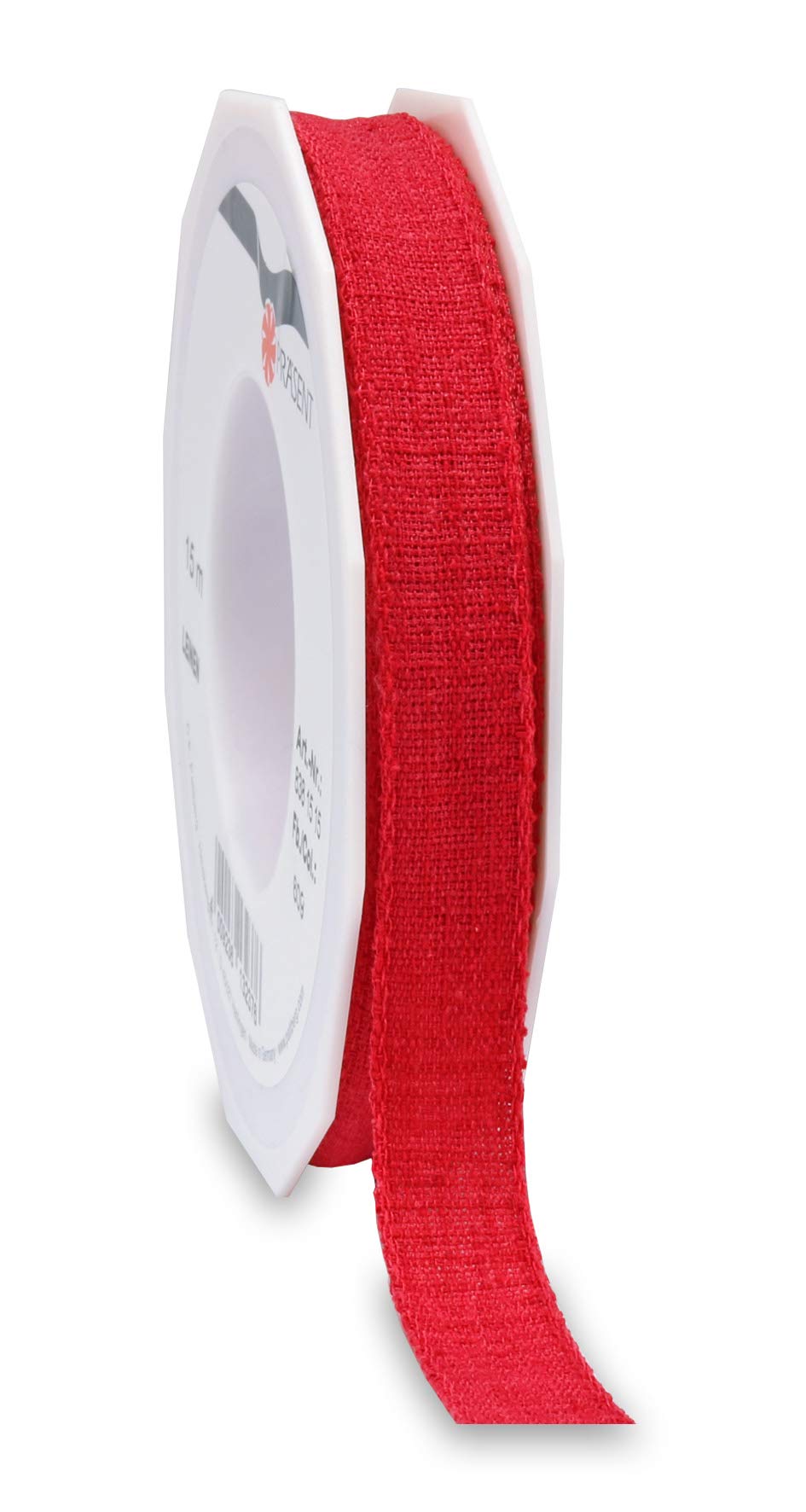 Präsent - Linen Ribbon Red 15-M-roll 15 mm Width