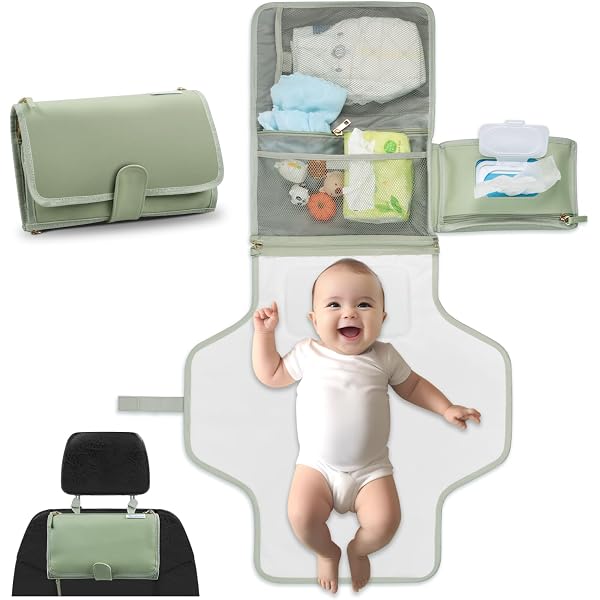 Cambiador Para Bebé SoftScape - Suave, Resistente Al Agua, Base Antideslizante, Color Verde Azulado Y Gris Claro