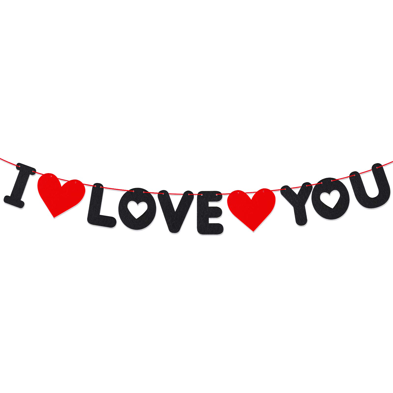 I Love You Felt Banner Letters Bunting Valentine Decoration Red Heart Garlands for Mother’s Day Anniversary Engagement Weddings Decor Photo Props and Party Supplies