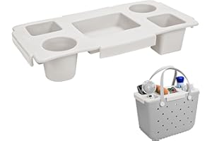 ZYTONGMAO Tote Topper Tray Accessories for Bogg Bag Large Only – Waterproof EVA Table Top Organizer Lid with Cup Holder, Snack, Phone & Drink Holders for Beach, Pool, Picnic, Travel (White)