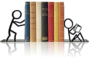 Wonninek Funny Metal Bookends Heavy Duty Book Ends for Shelves Black Non-Skid Decorative Objects Home Office Desk Bookshelf D