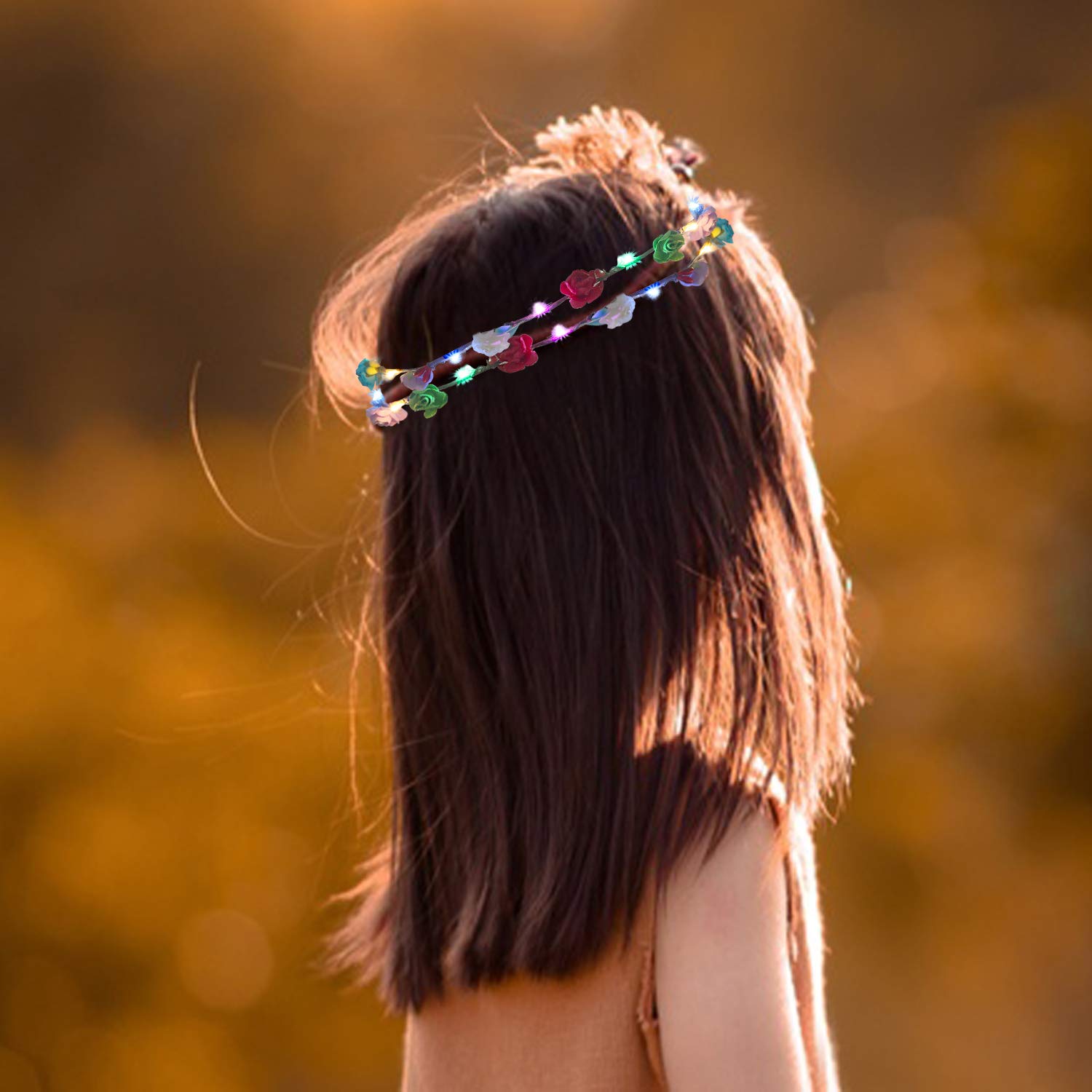 B bangcool LED Flower Crowns Headband, Light Up Flowers Wreath Hair Hoop Floral Headpiece Bulk Photograph Prop for Girls Women Wedding Graduation Festival Holiday Christmas Halloween Party(10PCS)