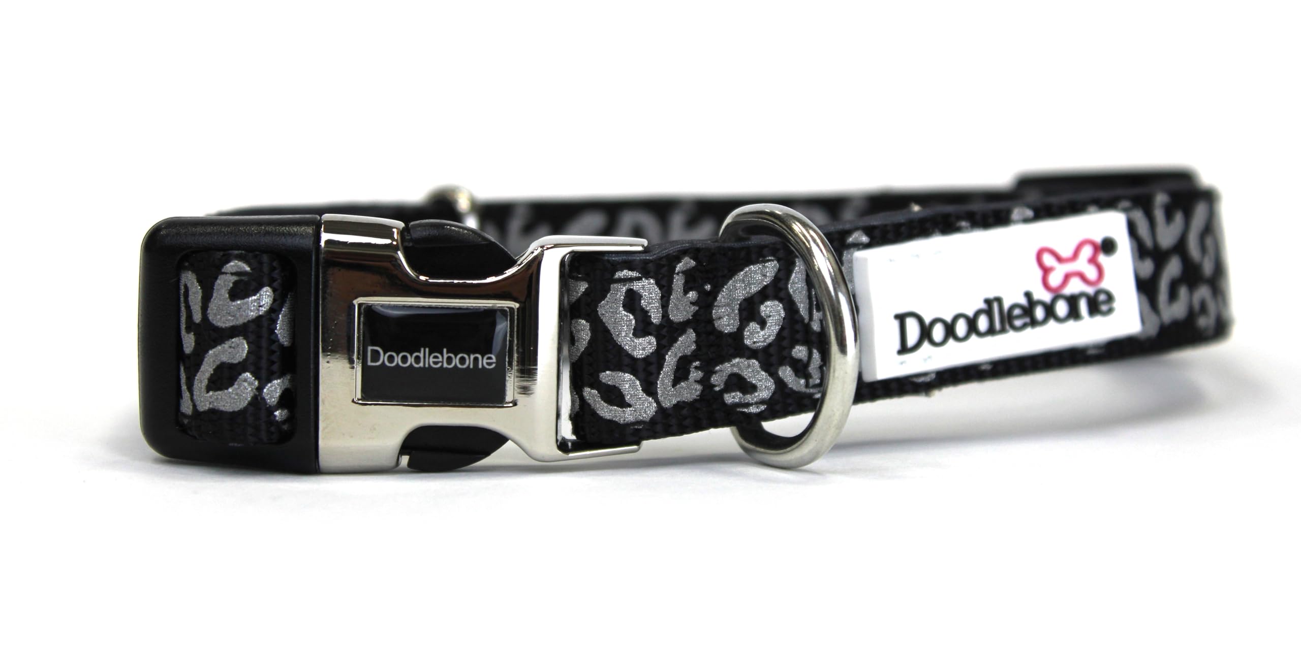 Doodlebone – Padded Dog Collar – Adjustable Breathable Comfort Collar with Reflective Stitching, Strong D Ring & Durable Metal Buckle for Daily Walks – Size 1-2 22–30cm - Coal Leopard Reflective — image 1