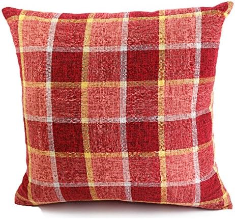 icheesday Comfortable Square Throw Pillow Cushion Cover Cotton Linen Checkered Pillowcase Home Decor for Sofa/Couch/Bed(24x24 inch, Red)