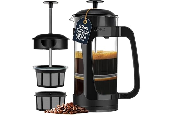 ESPRO Light P3 French Press Coffee Maker – Patented Double MicroFilter for Grit-Free Brew, High Heat Resistant thicker Borosi