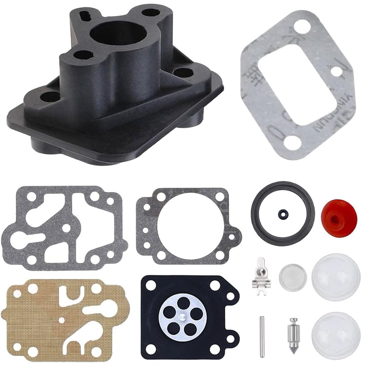 ZAMDOE BC430 Carburetor Intake Manifolds Replacement Parts for 43CC 52CC Brush Cutter 1E40F-5 44F-5 TU26 BC430 CG330 CG430 CG520 Grass Trimmer, with KEX-WYJ-1 Carburetor Repair Kit
