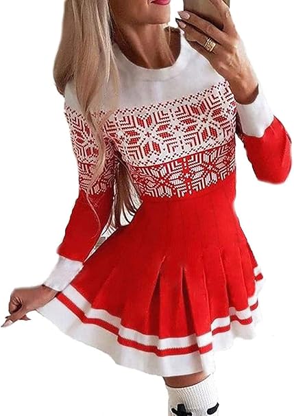 Balaflyie Womens Girls Sexy Christmas Dresses Long Sleeve Bodycon Xmas Party Ruched Mini Elegant 