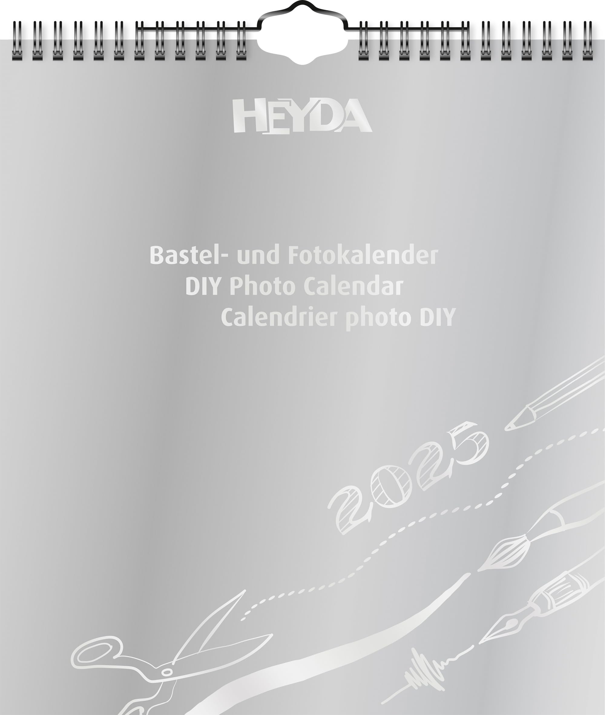 Heyda Craft and Photo Calendar Yearly Bound (2025), 1 Sheet = 1 Month, 215 × 240 mm, Silver