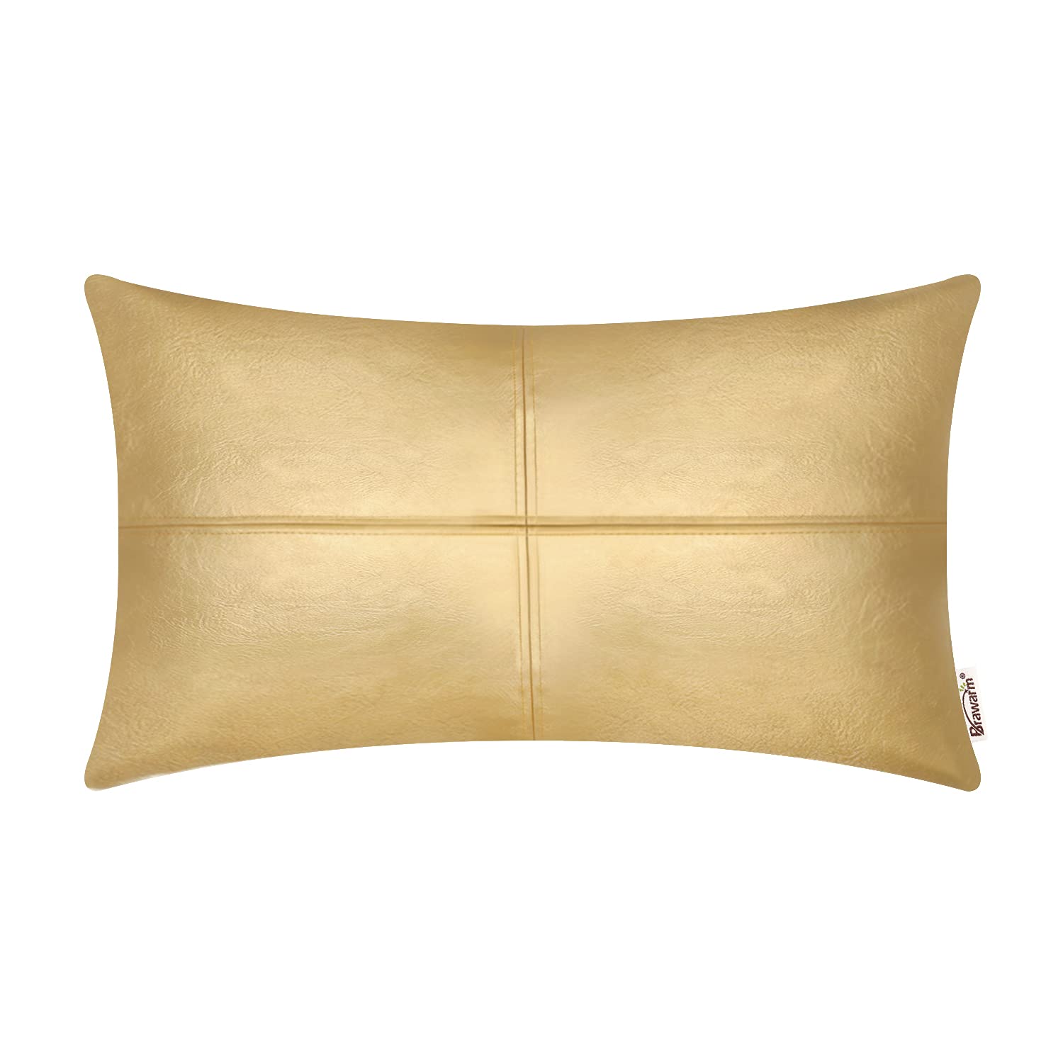 BRAWARM Decorative Throw Pillow Covers, Faux Leather Throw Pillow Covers, Hand Stitched Faux Leather Couch Cases for Living Room Garden Bed, Gold, 30cm x 50cm