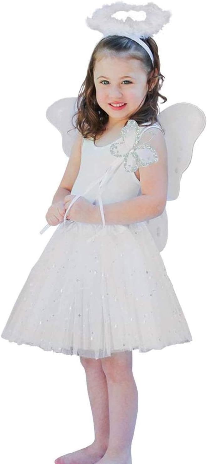 Enchantly Fairy Costume - Fairy Wings for Girls - Butterfly Costume for Girls - White Wings, Tutu, Wand and Halo
