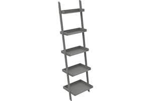 Ballucci 5-Tier Ladder Shelf, Modern 67" Tall Wood Leaning Shelf Organizer for Living Room, Bathroom, Office, Bedroom - Gray