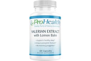 ProHealth Valerian Extract + Lemon Balm (60 Capsules) 160 mg Valerian + 80 mg Lemon Balm | Relaxation & Sleep Support | No Morning Grogginess | Vegan | Gluten Free | Soy Free