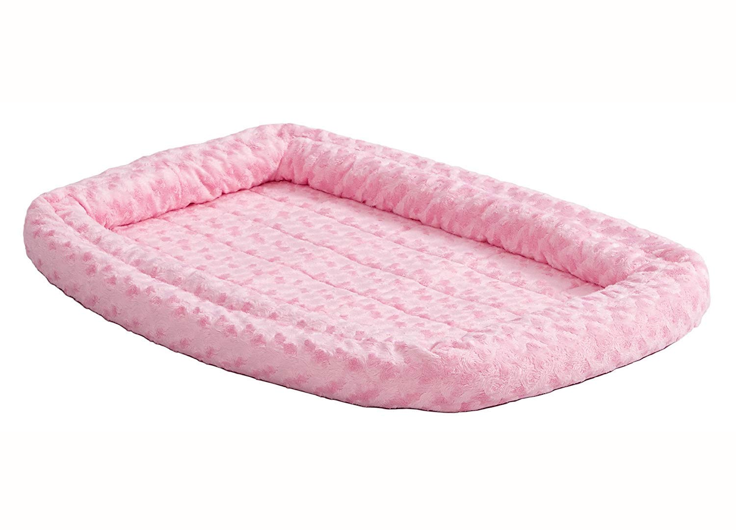 MidWest Homes for Pets XXS QuietTime Double Bolster Pet Bed, Pink Plush 46 cm Crate Mat with Stacked Bolsters, Machine Washable, Secure Fit with Elastic Straps