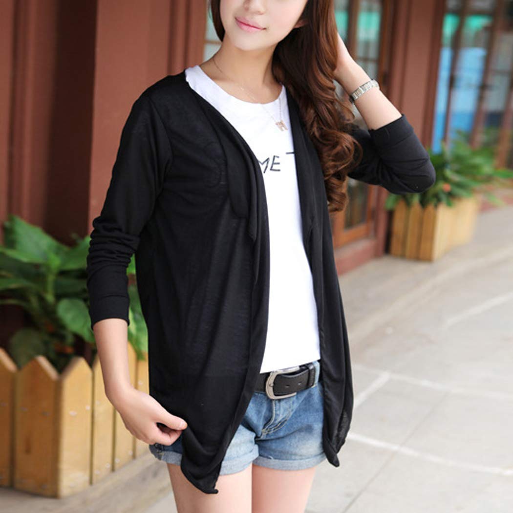 wwweyi Women Casual Long Sleeve Ultra-Light Sun Protection Air Conditioner Cardigan Cover-Ups Black