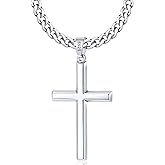 Eterjew 925 Sterling Silver Cross Necklace for Men, 14k Gold Plated Sterling Silver Cross Pendant with Top Craftsmanship 4mm Stainless Steel Cuban Chain Necklace for Men Boys Women 16-26 Inch
