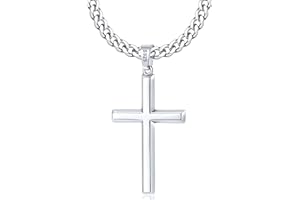 Eterjew 925 Sterling Silver Cross Necklace for Men, 14k Gold Plated Sterling Silver Cross Pendant with Top Craftsmanship 4mm Stainless Steel Cuban Chain Necklace for Men Boys Women 16-26 Inch