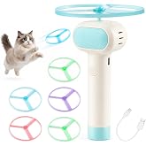Cat Fetch Toy with Flying Disc Launcher, Rechargeable &amp; Large-capacity | Interactive Cat Chase Hunting Tracking Toy with 5 Soft &amp; Flexible Discs, Flying Disc Toy for Indoor Bored Kitten &amp; Adult Cat