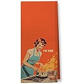 I'm Fine Funny Cooking Kitchen Towels, 50s Retro Housewife Decorative Dish Tea Towels, Mid Century Modern Sarcastic Humor Hand Towels for Kitchen, Hostess Gifts, 16x24 Inch